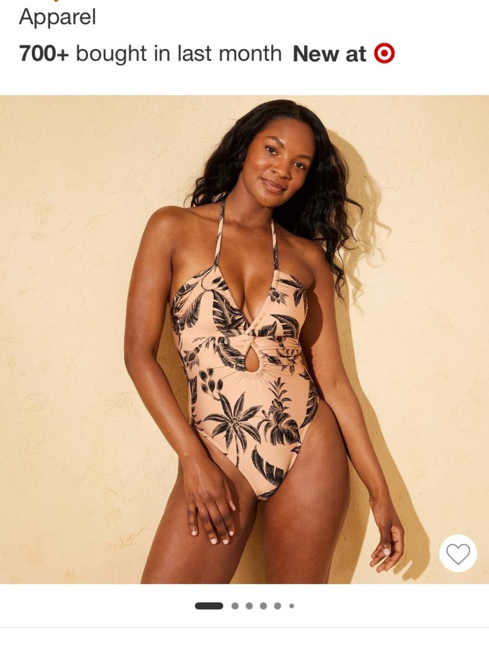 Target Tropical Print One-Piece Swimsuit medium coverage high cut - Tan  & Black